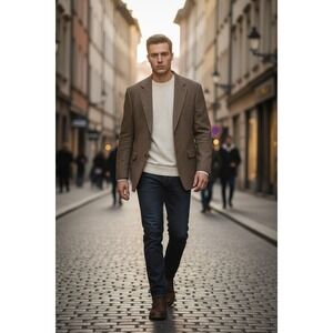 Savile Row Mens Brown Wool Lambswool Tweed Blazer Sport Coat Jacket